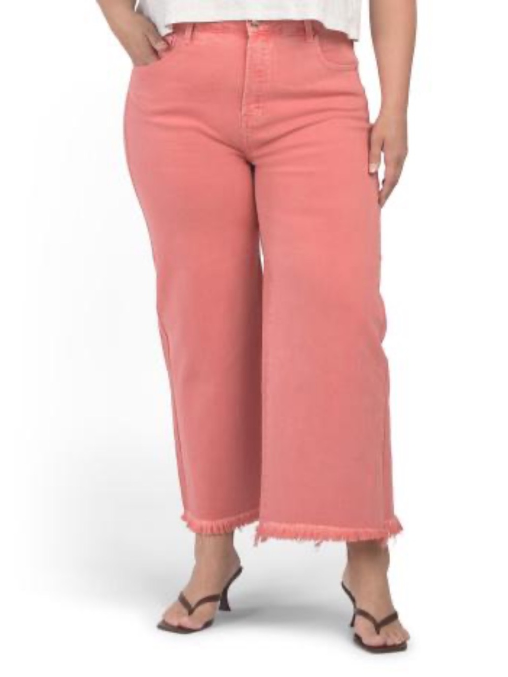 🟠NWT JUDY BLUE High Waist Wide Leg Cropped Jeans w/Frayed Hem Peach Blossom 1XL